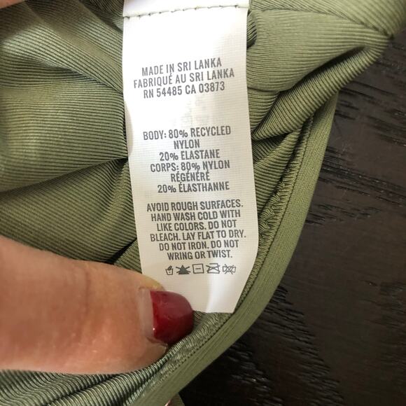 Aerie Cut Out Full Coverage One Piece Swim suit olive green with pink dots sz s - Picture 7 of 8